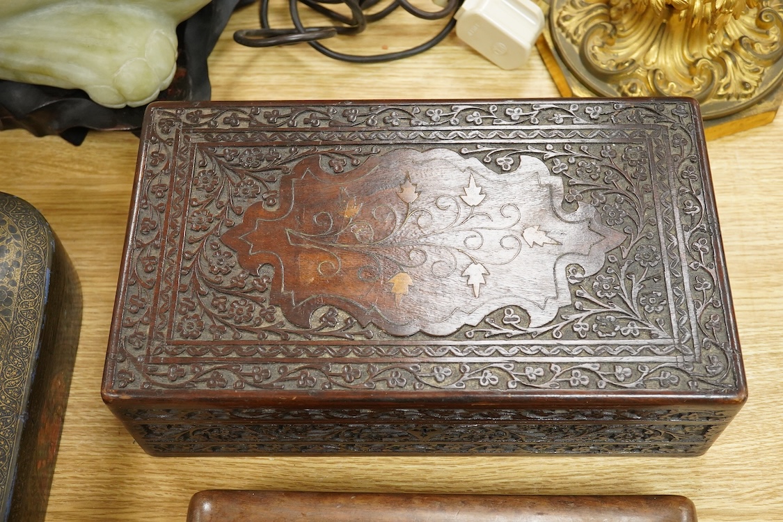 Five various 19th century boxes, variously detailed, largest 30cm wide